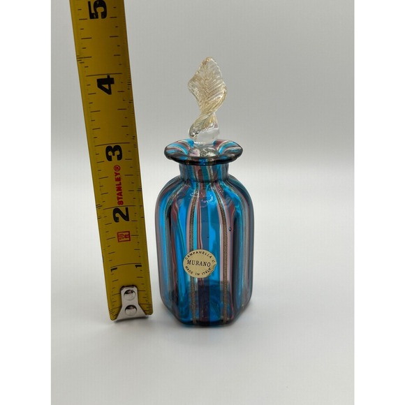 Italian Murano Glass Blue Stripe Perfume Bottle Stopper by Campanella 4.5" - Picture 6 of 7